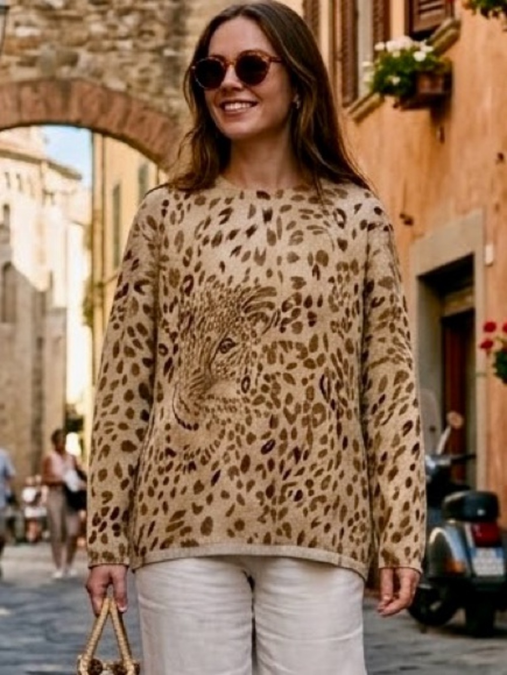 Alfred Dunner Vintage 80s Cheetah Leopard Print Sweater Wool Ramie Blend Size L